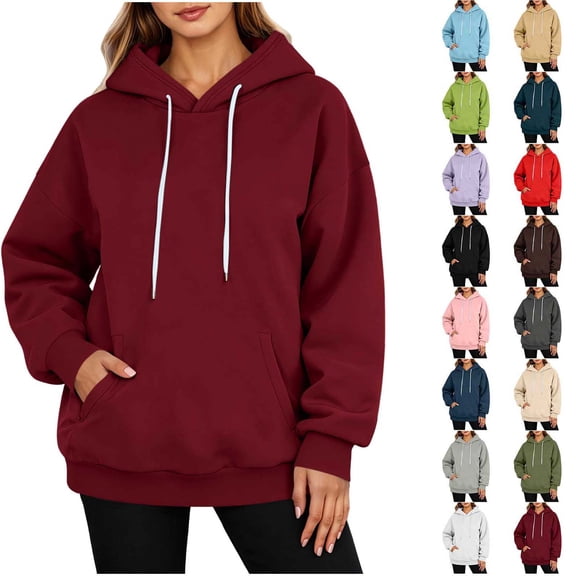 DYTTDG Women's Oversized Pullover Hoodie with Kangaroo Pocket, Long Sleeve Solid Color Sweatshirt for Fall Winter Casual Wear