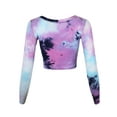 thumbnail image 3 of A2Y Women's Basic Solid Stretchable Scoop Neck Long Sleeve Crop Top Tie-dye Blue XL, 3 of 3