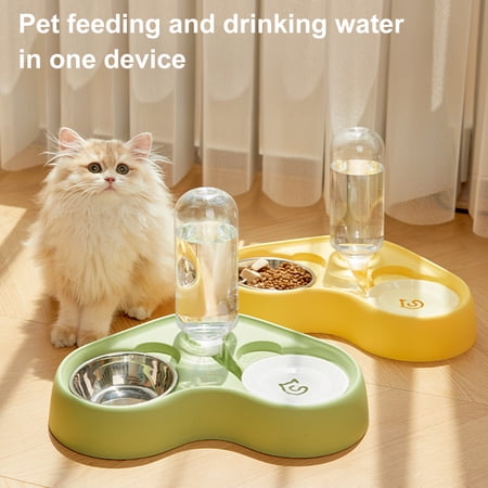 mdesiwst Cat Feeder Food Grade Stainless Steel Bowl Pet Feeder with Automatic Water Refill Dual Zone Design Cat Food Water Combo