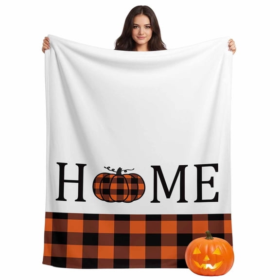 Flannel Throw Blanket for Couch Sofa Bed,Farm Pumpkins HOME Texts Soft Cozy Warm Fuzzy Blanket 40x50in