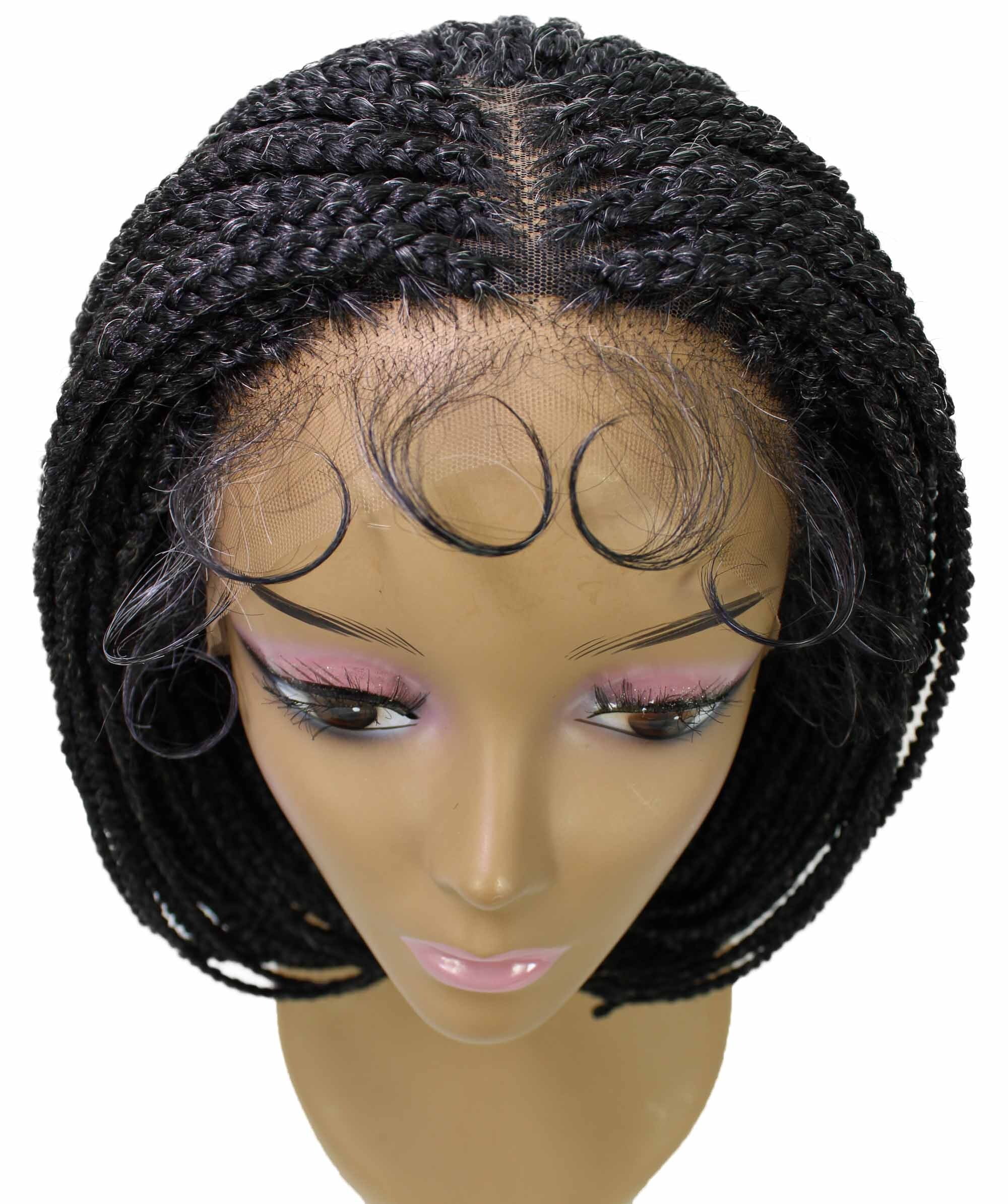 LUXLUXE Tiara Straight Braided Wig, 12 in Long 4X4, Salt and Pepper Grey