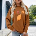 thumbnail image 2 of XIAONU Festive Women Solid Graphic Sweatshirt Thanksgiving Themed Pullover Top Warm Holiday Wear Sweatshirts Gold, 2 of 4