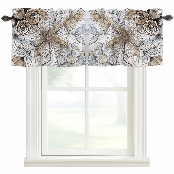 Brown Botanical Kitchen Valances for Windows, Vintage Floral Modern Art Bathroom Window Valances 60x18 Inch Rod Pocket Window Treatments Valance Curtains for Living Room Bedroom Decor