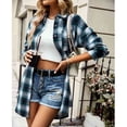 thumbnail image 3 of Otoño Invierno Outwear Plaid Solapa De Un Solo Pecho Suelto Casual Abrigo Largo Para Mujer Verde L, 3 of 7