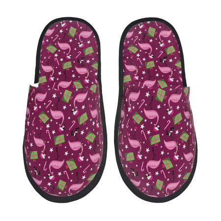 Balery Festive Flamingos Slient Indoor Furry Fleece Comfort House Shoes Soft Non-Slip Home Shoes Cotton slippers House Slippers-- Medium