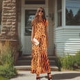 thumbnail image 4 of Psesaysky Sweat Wicking Short Sleeve Maxi Dress, Zebra Stripe Pattern Wrinkle Resistant Round Neck Women Short Sleeve Maxi Dress for Banquet Shopping Daily, 4 of 8