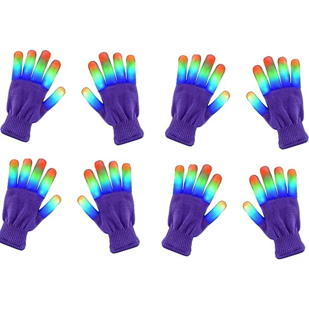 4 Pairs LED Gloves, Finger Light Up Gloves Flashing Rave Gloves with 6 Different Modes