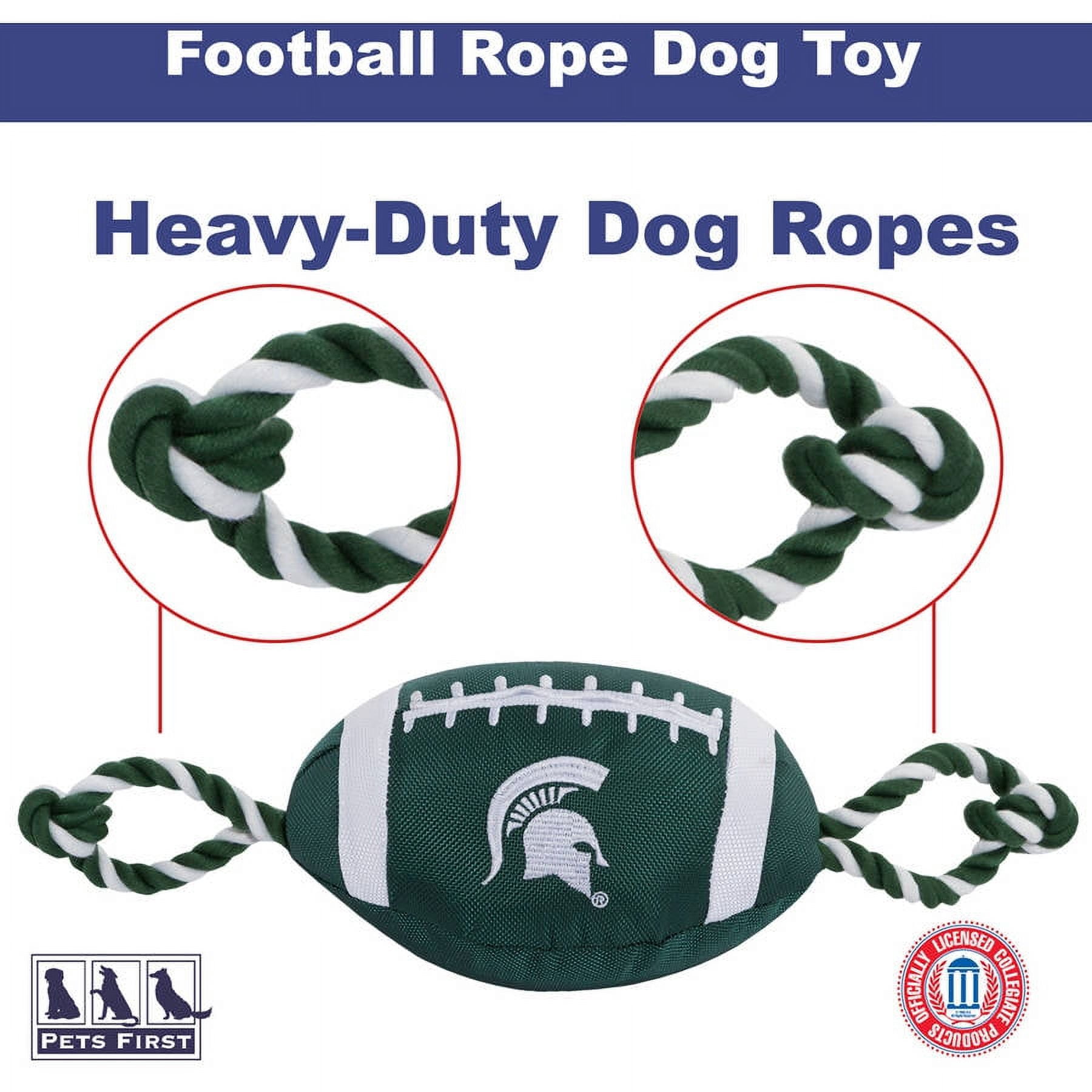 Pets First NCAA Michigan State Spartans Strong, Durable, Chewable Football Dog Toy with Inner Squeaker and Side Ropes, Officialy Licensed