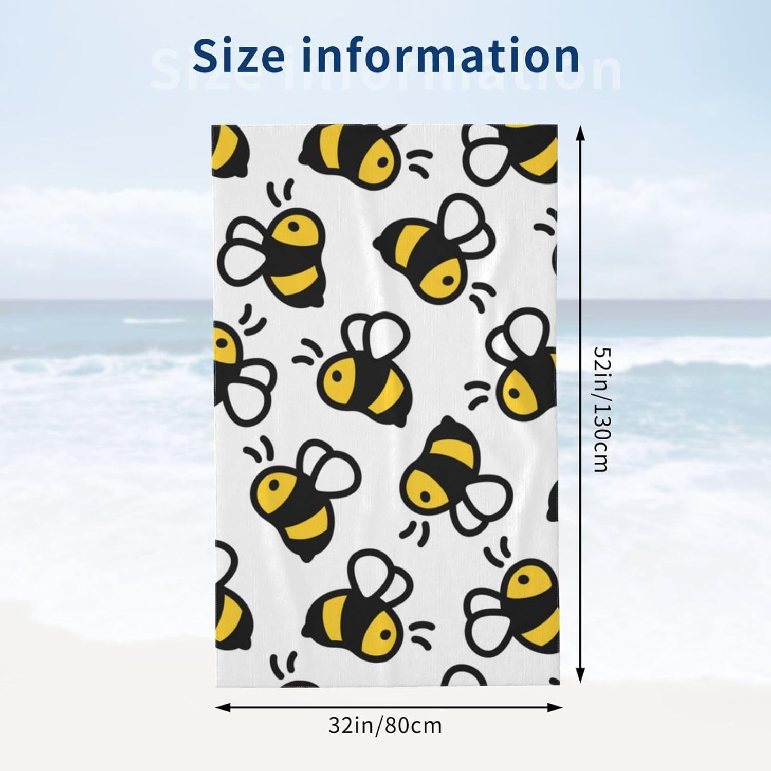 Honey Bee Large Beach Towel - Plush Thick Cotton Pool Towel, Adult Beach Towels