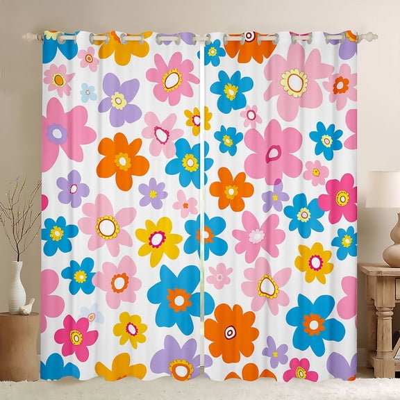 Erosebridal Groovy Flower Black Out Curtains for Girls, Rainbow Floral Curtains Pack of 2 (42x63 Each)