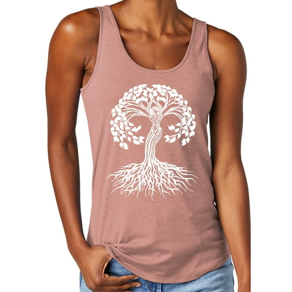 Women's White Celtic Tree Moisture-Wicking Relaxed Yoga Tank Top, XL Blush Frost