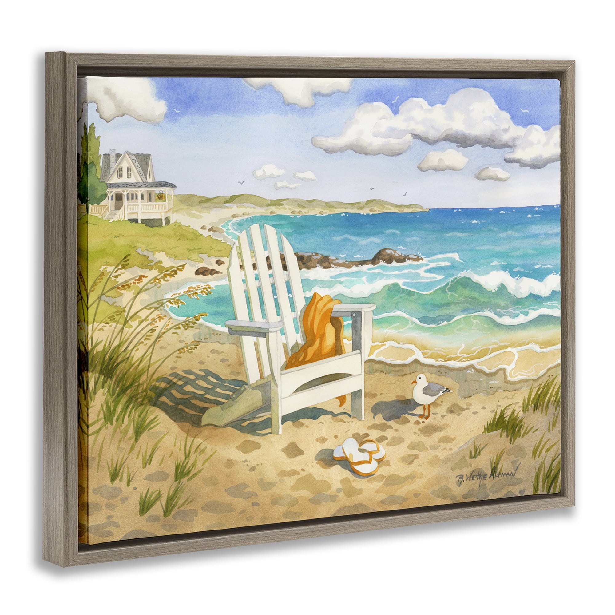 Stupell Industries Waiting For You by Beach Brown Framed Floater Canvas Wall Art, design by Robin Altman