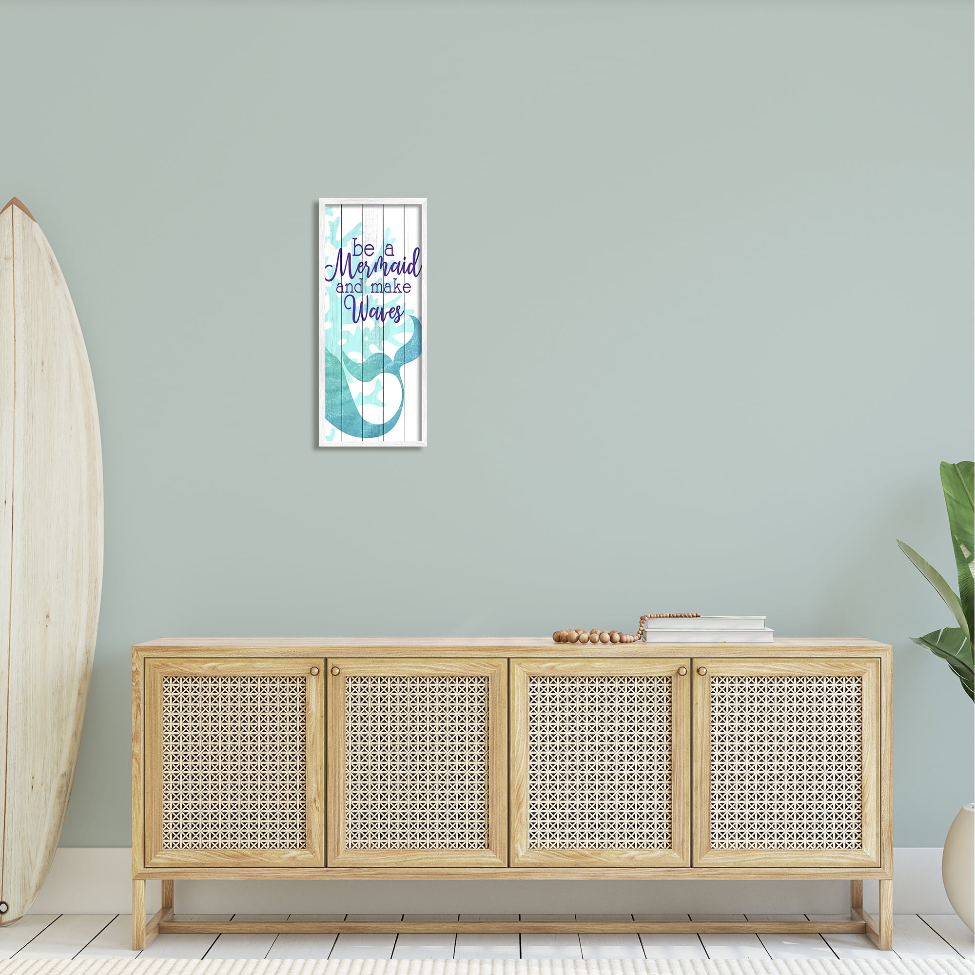 Stupell Industries Make Waves Mermaid Saying Calligraphy Turquoise Tail, 10 x 24, Design by Kim Allen