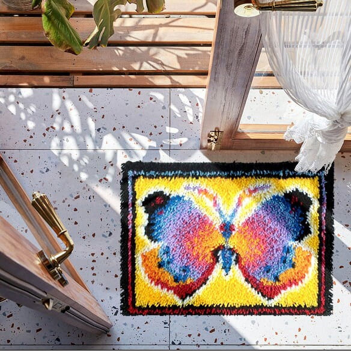 Latch Hook Rug Kits Embroidery DIY Bufferfly Pattern Crochet Needlework Crafts for Adults and Kids Beginners 20"x 15"