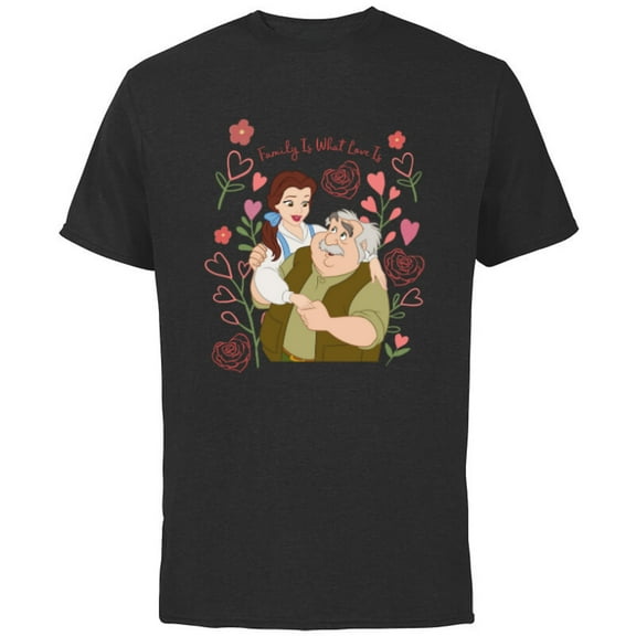 Disney Princess Belle Dad & Daughter Family Is What Love Is - Short Sleeve Cotton T-Shirt for Adults - Customized-Black