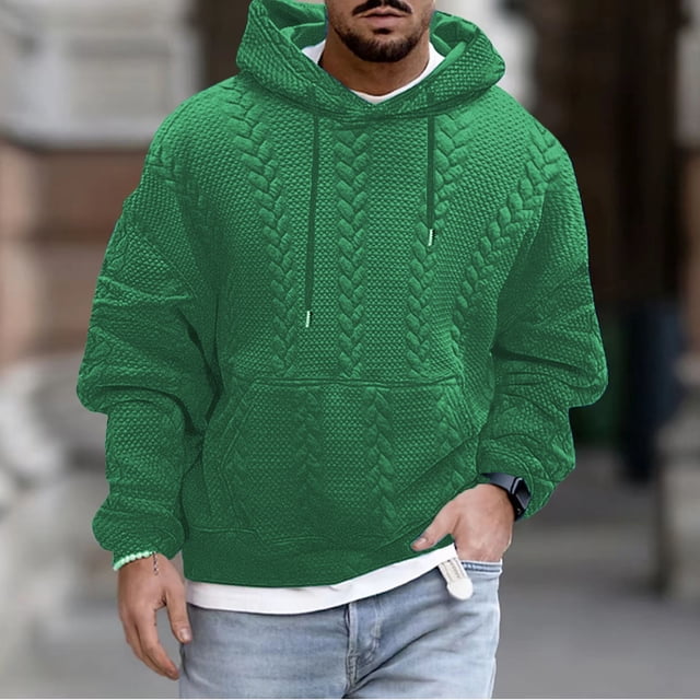Sudadera con capucha para hombre, moda, color liso, sudadera con capucha, manga larga, informal, con cordones, de punto, abrigo, blusa de poliéster para hombre
