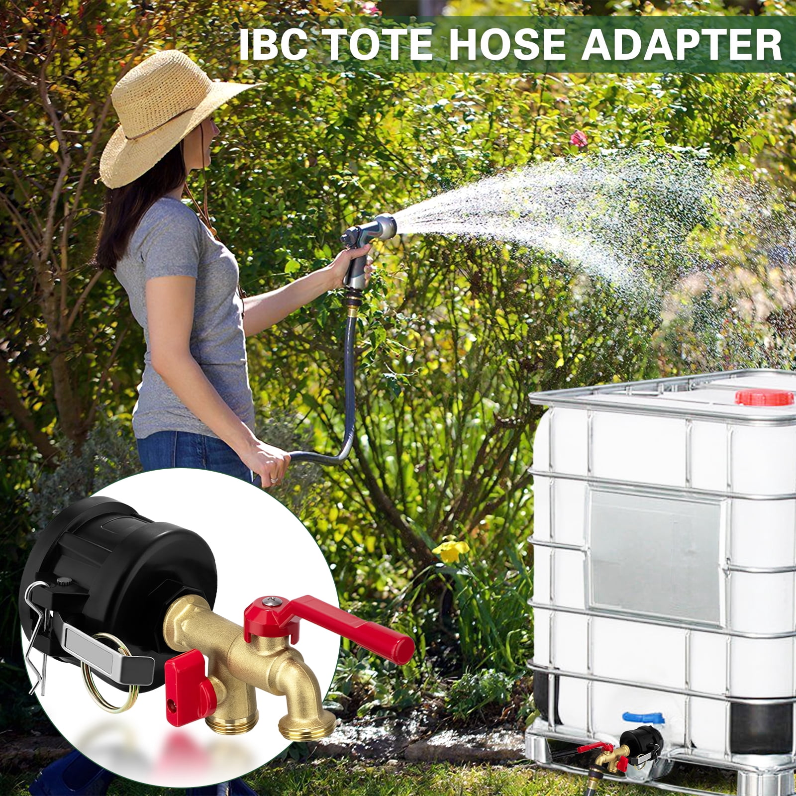 IBC Tote Hose Adapter Camlock Fitting Kit, Brass Dual Outlet Garden Hose Valve, Fits 2.44" Fine 2" NPS S60X6 Threads for Water Tank Irrigation