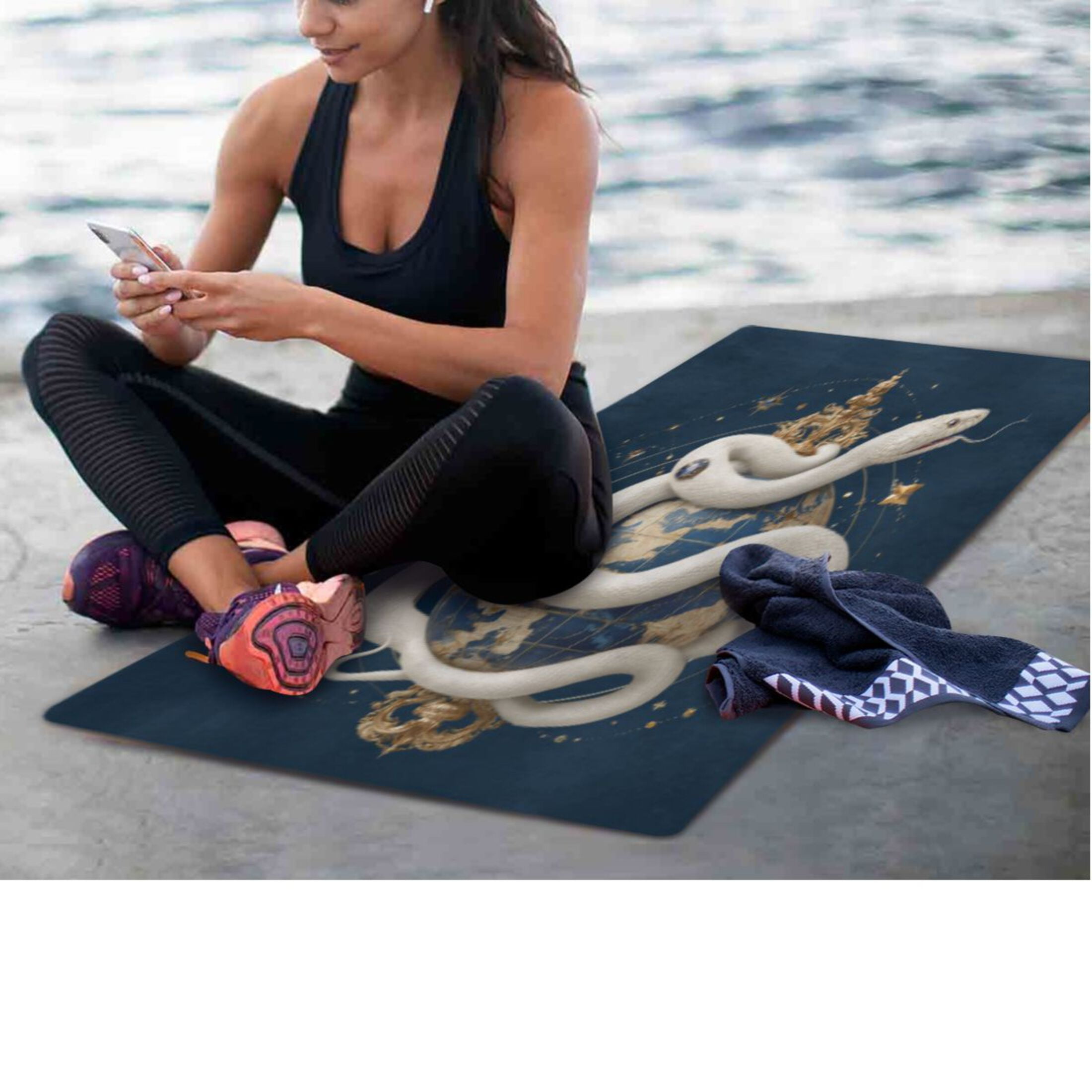 BZSMCE Yoga Mat Women Fitness Mat White Snake & Starry Globe Pattern