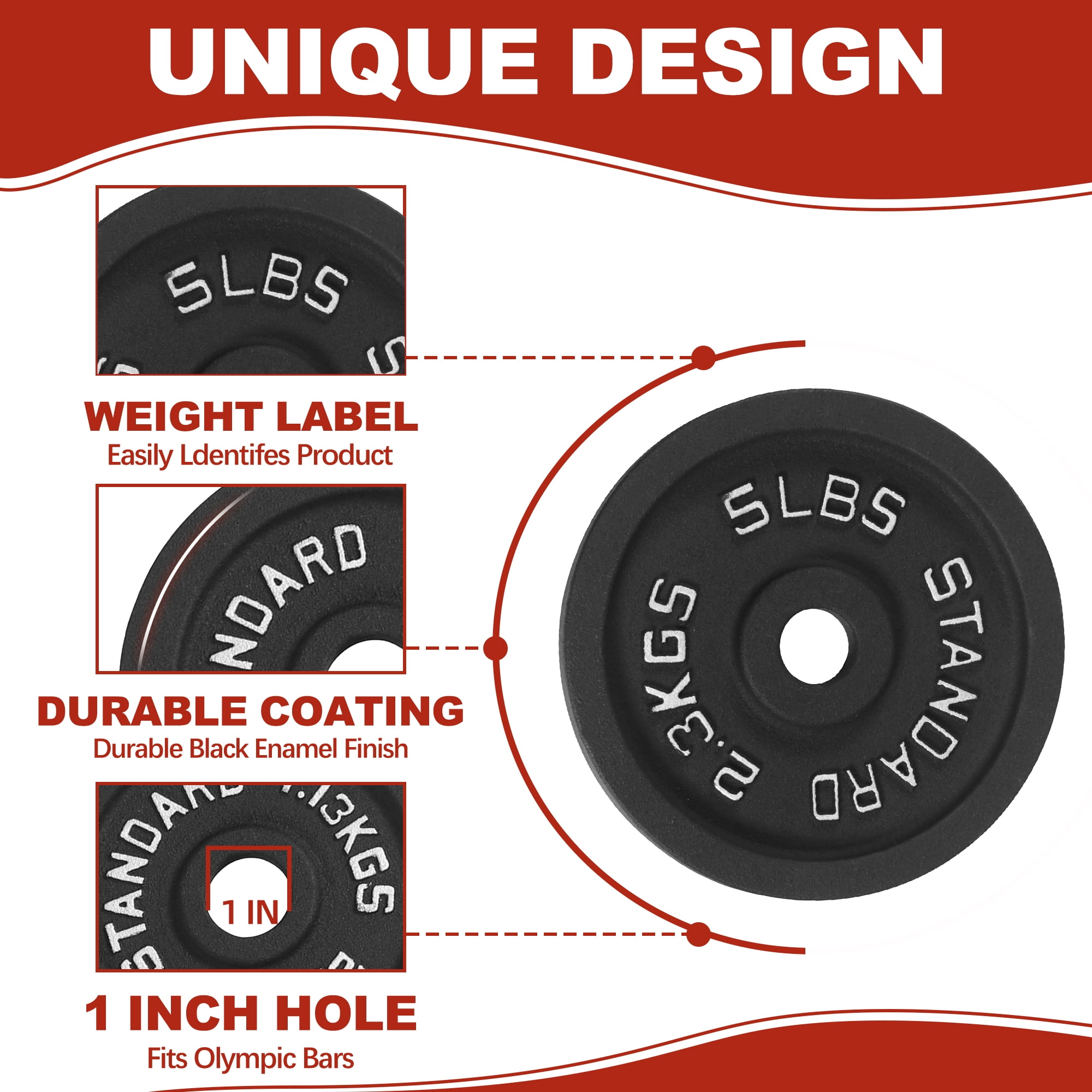 Barbell Standard 1 Pouces Plaques de Poids Grip, Simple, Noir Haltère Disque, 2,5 LB / 1,1 kg, 5 LB / 2,2 kg, 10 LB / 4,5 kg(2.5lb/1.1kg
