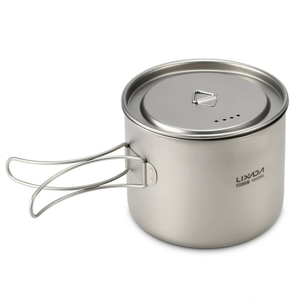 Utensilios de cocina al aire libre Lixada 1600 ml Bote de titanio Ultraligero Bote portátil con tapa Lixada Utensilios de cocina al aire libre