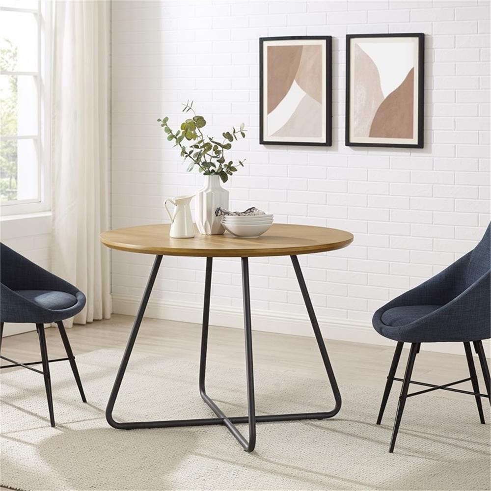 Bowery Hill 40" Modern Veneer and Metal Round Dining Table in English Oak