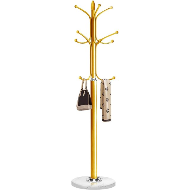 Metal Coat Rack Stand with Natural Marble Base, Coat Rack Freestanding, Free Standing Hall Tree with 12 Hooks for Hanging Clothes, Bags, Scarfs, Coat Hanger for Entryway, Hallway (Gold)