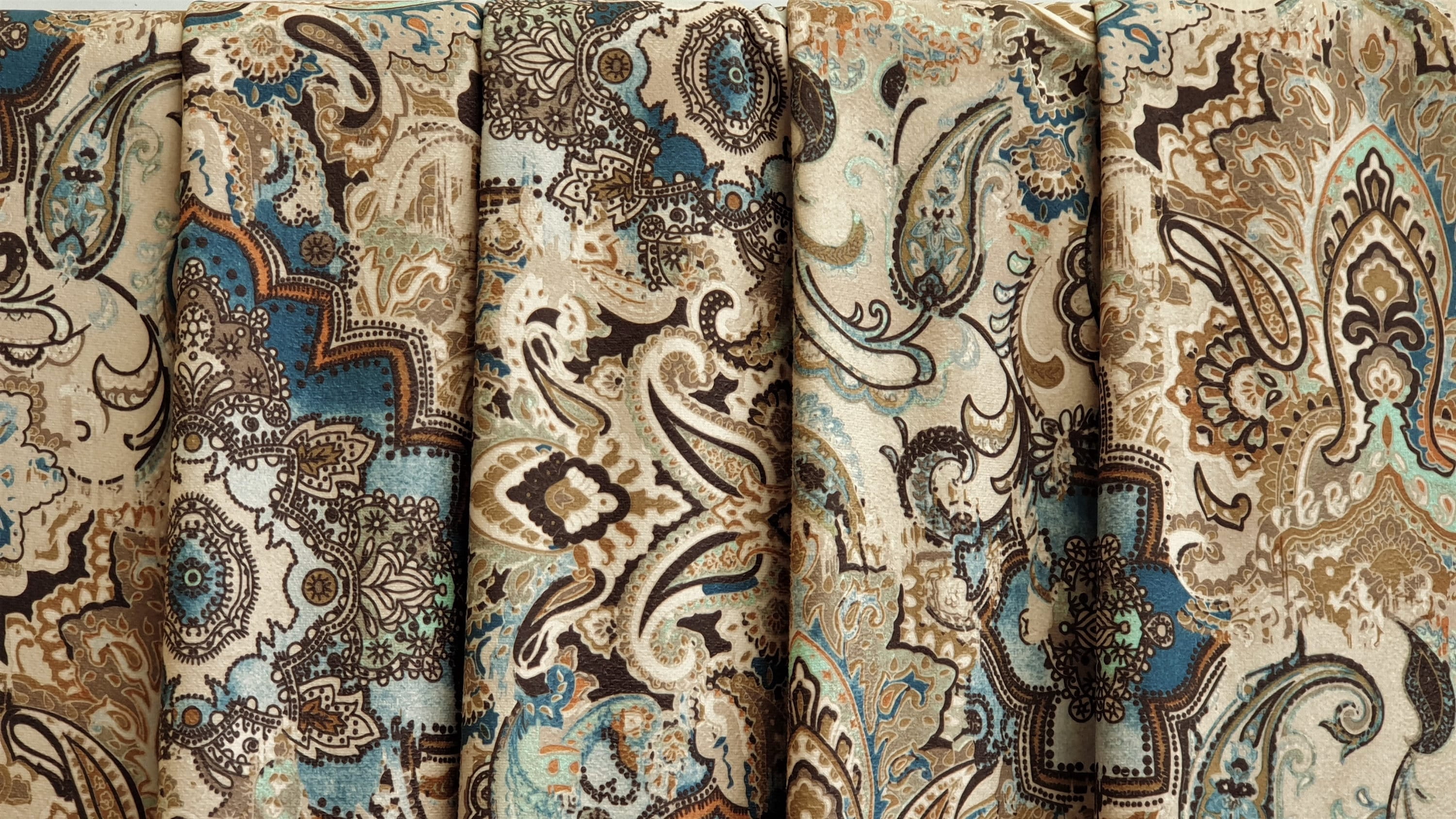 Fabric Mart Direct Beige Printed Velvet Fabric By The Yard, 54 inches or 137 cm width, 4 Continuous Yards Beige Velvet Fabric, Arabian Love Damask, Upholstery Drapery Curtain Wholesale Fabric
