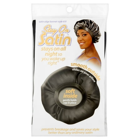 Stay on Satin Style 600 Satin Edge Bonnet for Hair, Black, 1 Count