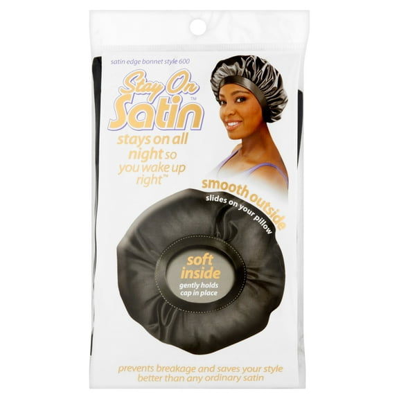Stay on Satin Style 600 Satin Edge Bonnet for Hair, Black, 1 Count
