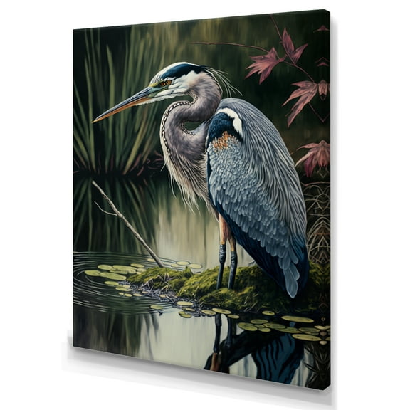 Designart Heron At The Edge Of The River Canvas Wall Art