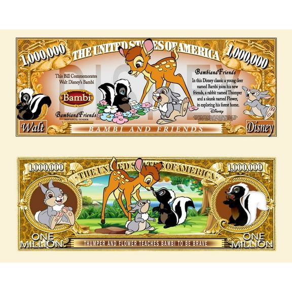 Anime Source Bambi and Friends Cartoon Characters Deer Doe Rabbit Commemorative Novelty Million Bill with Semi-Rigid Protector
