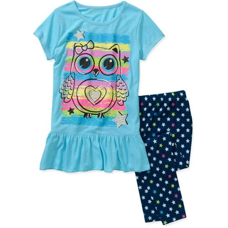 Girls' 2 Piece Short Sleeve Tee and Legging Pajama Set