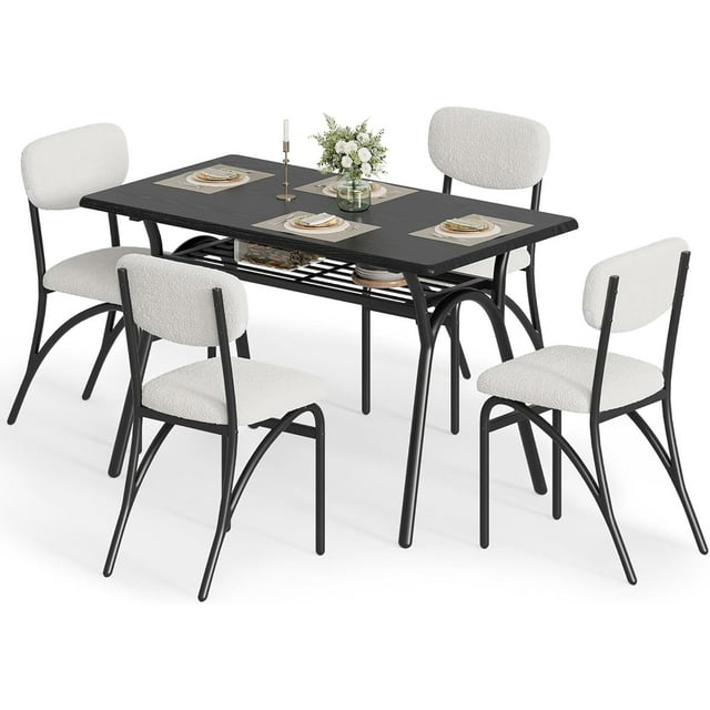 5 piece Dining Table Set for 4 , Rectangular Dining Table With Storage Rack, For Dining Room, Breakfast Nook
