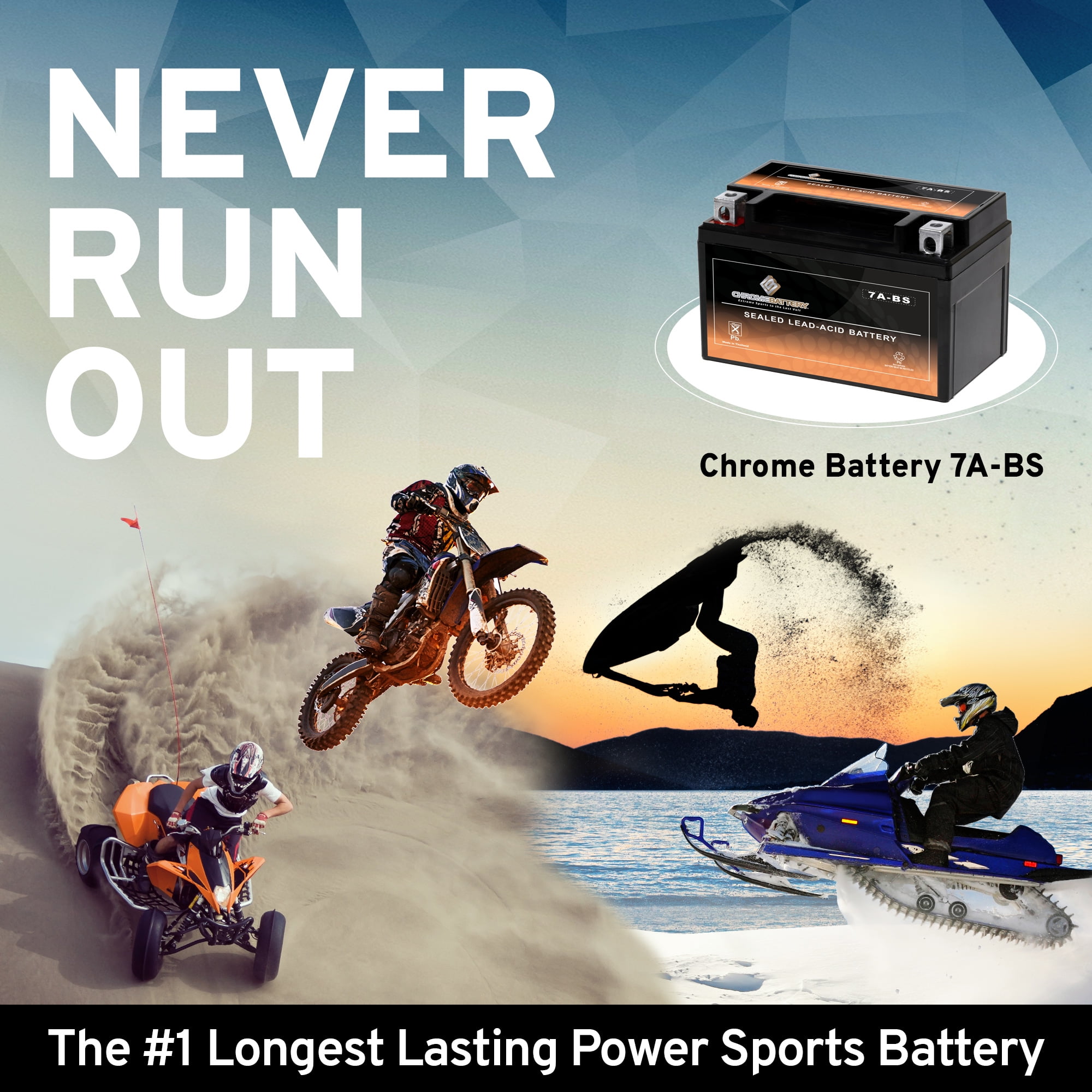 Chrome Battery Ytx7A-Bs High Performance - Maintenance Free - Sealed Agm Motorcycle Battery