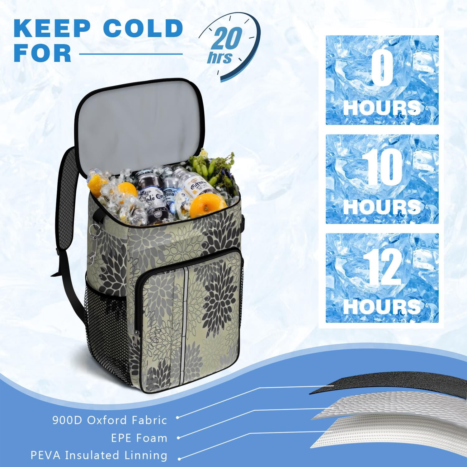 Travel Cooler Bag - Boho Bohemia Pioneer Flower Art Camping Beer Cooler Backpack with Bottle Opener- Waterproof Insulated Picnic Backpacks - Cooler Bag for Beach