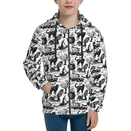 

Hoodies for Women Black white halloween Long Sleeve Sweatshirt Drawstring Zip Up Hoodie with Pockets Teen Girl Clothes