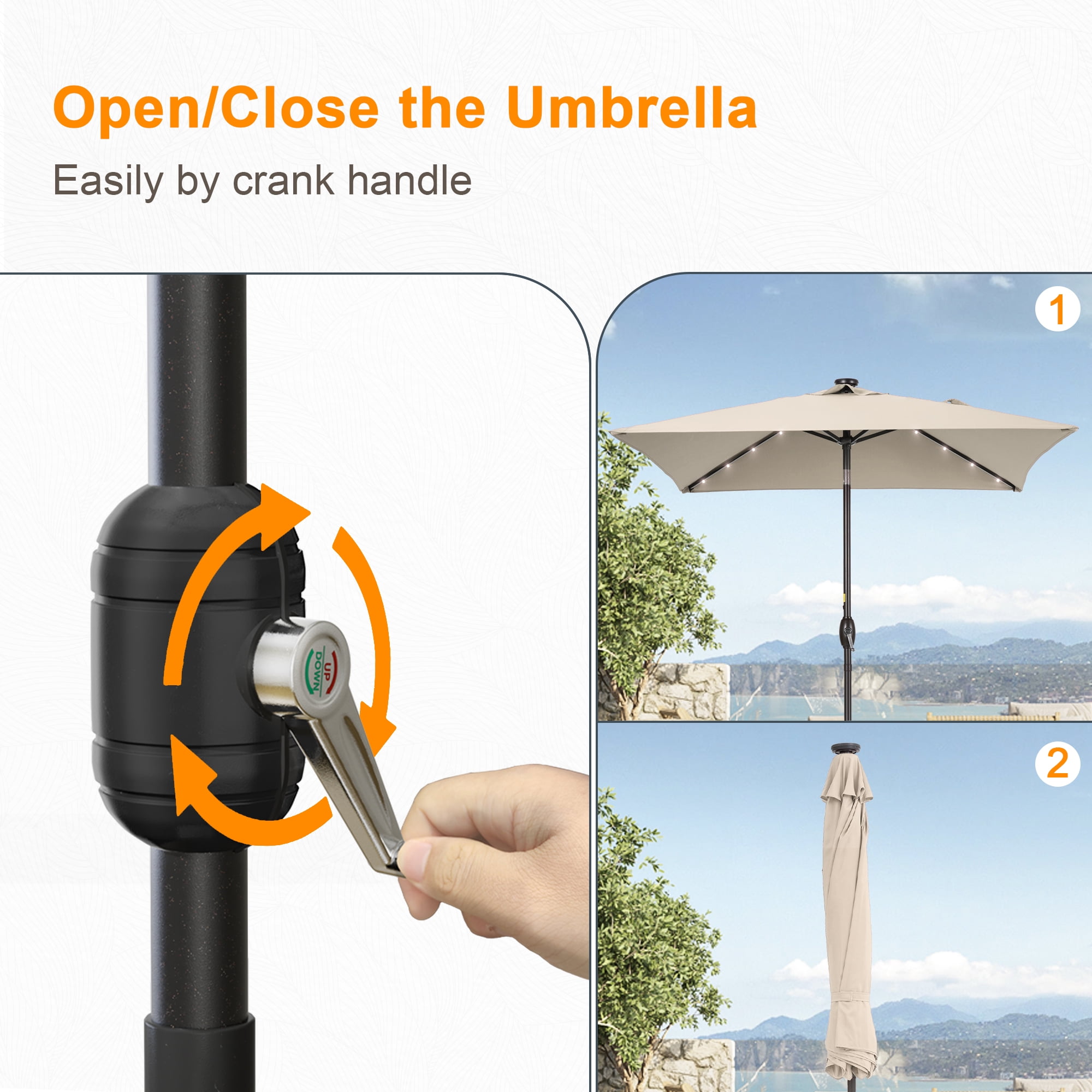 ACEGOSES LED Outdoor Patio 6.5x6.5ft Deck Solar Light Market Umbrella, Outside Table Umbrellas With Polyester canopy,Sand