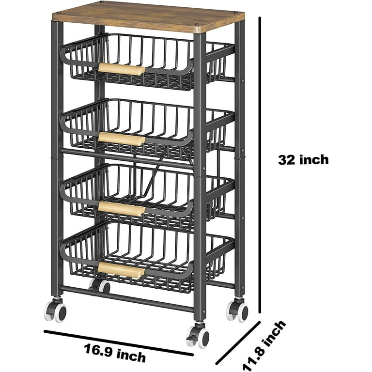 1Easylife Kitchen Counter Basket Wire Basket with Bamboo Top, 2 Tier  Detachable Fruit Basket Metal Mesh Bin for Kitchen Storage, Spice Rack  Organizer