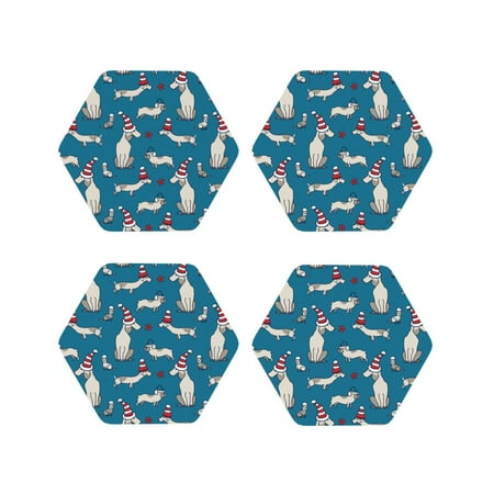 

Fuzoiu Festive Dachshund Fun Print Leather Coasters Set Drink Coasters Set of 4 for Tabletop Protection Durable PVC Coasters Home Décor and Housewarming Gift-Hexagon
