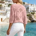 thumbnail image 3 of SOOMLON Cover up Tops for Women Plus Size V Neck 3/4 Sleeve Tops Crochet Coverup Vintage Summer Beach Vacation Clothes, 3 of 5