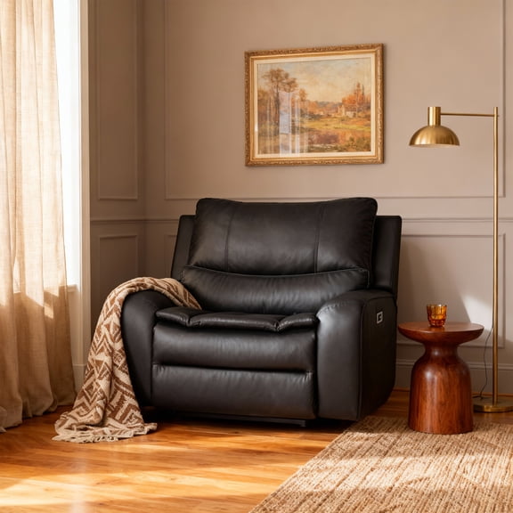 Faux Leather Dual Power Oversized Width Seat Recliner with Adjustable Headrest, USB & Type-C Ports