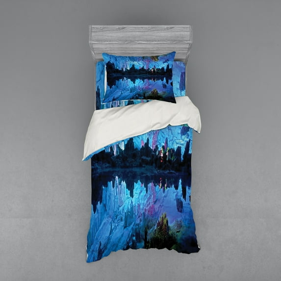 Ambesonne Blue Bedding Set 3 Pcs, Reed Cistern Cave, Twin XL, Blue