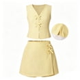 thumbnail image 2 of YMNXA Kids Girls Summer Outfit Sleeveless V Neck Bow Design Top And Skirt Fashion Comfortable 2 Piece Sets For Daily Wear,Yellow,9-10 Years, 2 of 9
