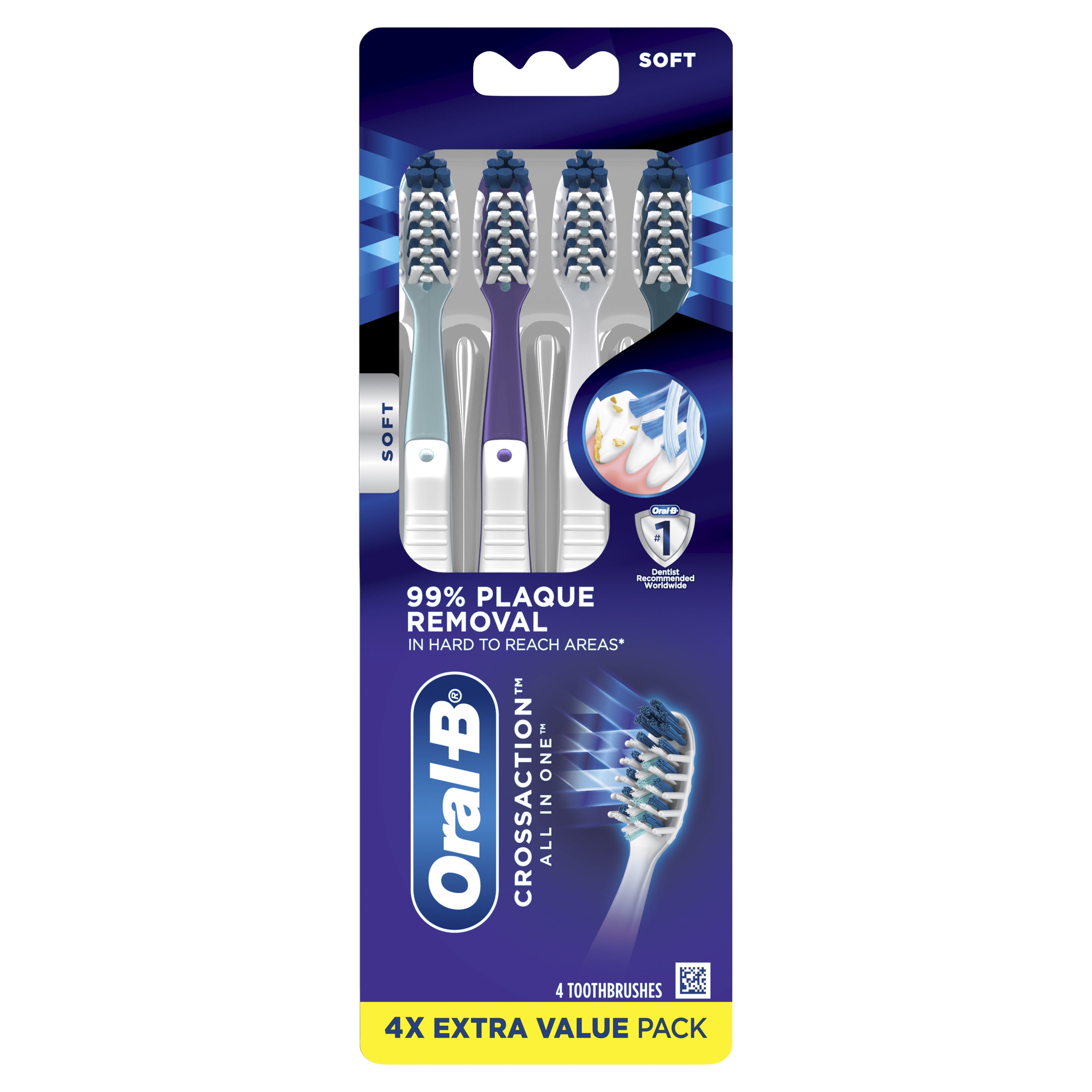 Oral-B CrossAction All In One Toothbrushes, Deep Plaque Removal, Soft, 4 Ct