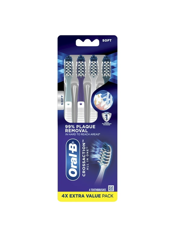 Oral-B CrossAction All In One Toothbrushes, Deep Plaque Removal, Soft, 4 Ct