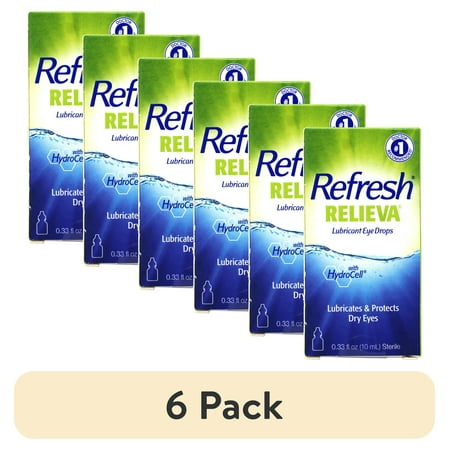 (6 pack) Refresh Relieva Lubricant Eye Drops, Lubricates & Protects Dry Eyes, 0.33 FL OZ