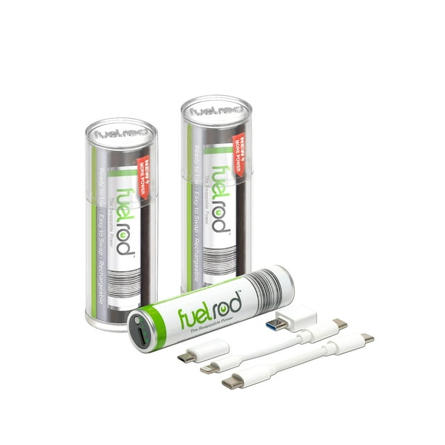 Cargador portátil FuelRod USB-C, paquete de 2 unidades con cables y adaptadores