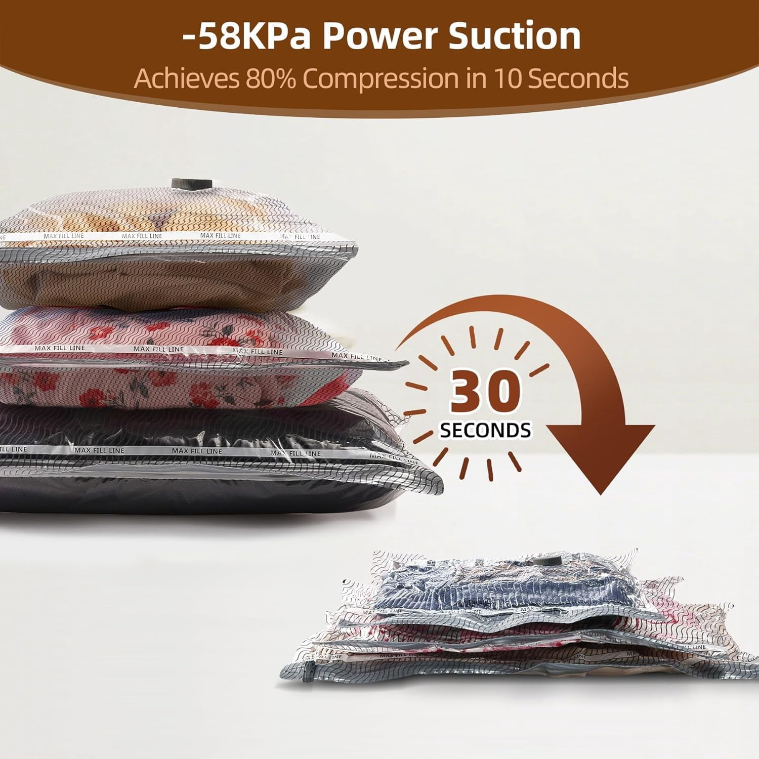 15 Pack Vacuum Compression Bags for Travel, Carry-on Size Seal Packing Cubes Luggage,Vacuum Storage Bags, Space Saver Clothes 80% Travel & Home(No pump)