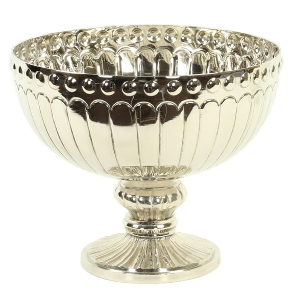 Koyal Wholesale Silver Metal Pedestal Bowl 10 x 8-Inch Floral Compote Vase, For Wedding Centerpiece