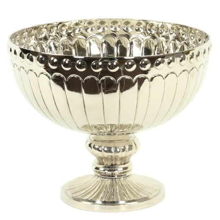 - Koyal Wholesale Silver Metal Pedestal Bowl 10 x 8-Inch Floral Compote Vase, For Wedding Centerpiece
